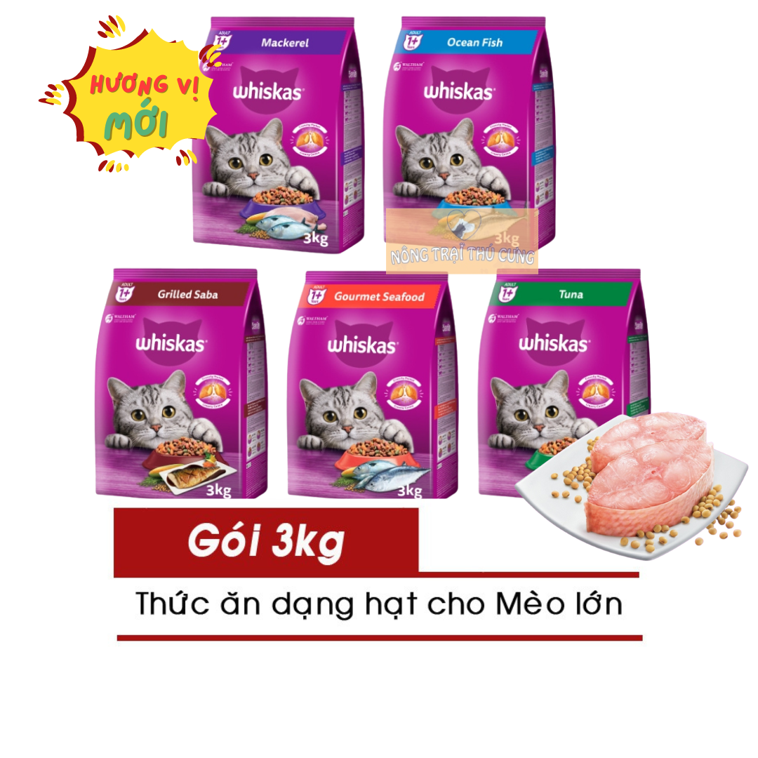 Thức Ăn Hạt Cho Mèo Lớn Whiskas Gói 3kg - [Nông Trại Thú Cưng]