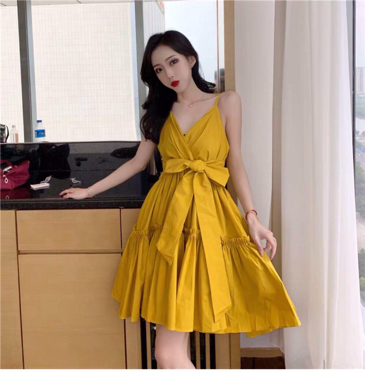 [HCM]Set váy nơ eo  - QH