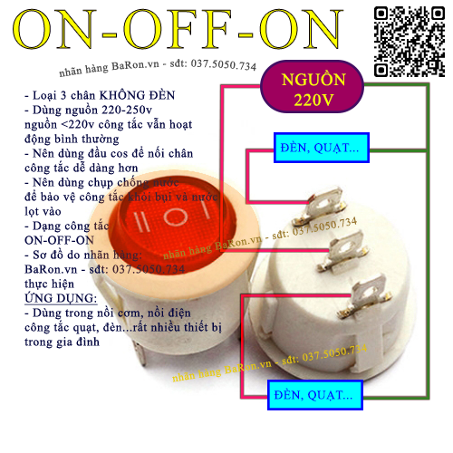 Công tắc tròn on/off/on 3 chân, 4 chân có đèn báo