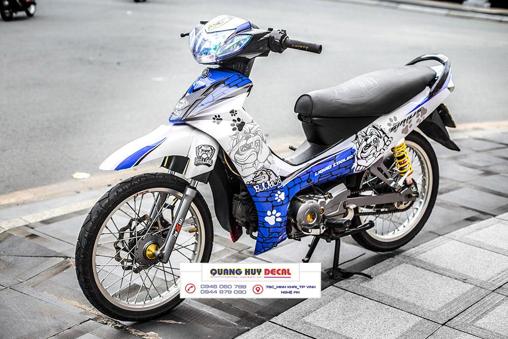 Tem trùm xe máy sirius Bulldog xanh trắng - Độ tem xe máy sirius thiết kế theo yêu cầu - Chế tem trùm xe máy sirius rẻ đẹp