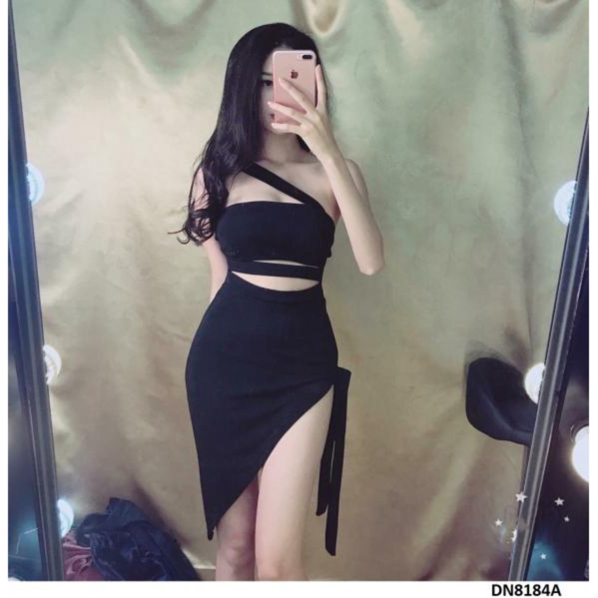 đầm body chéo vai xẻ tà cột nơ sexy