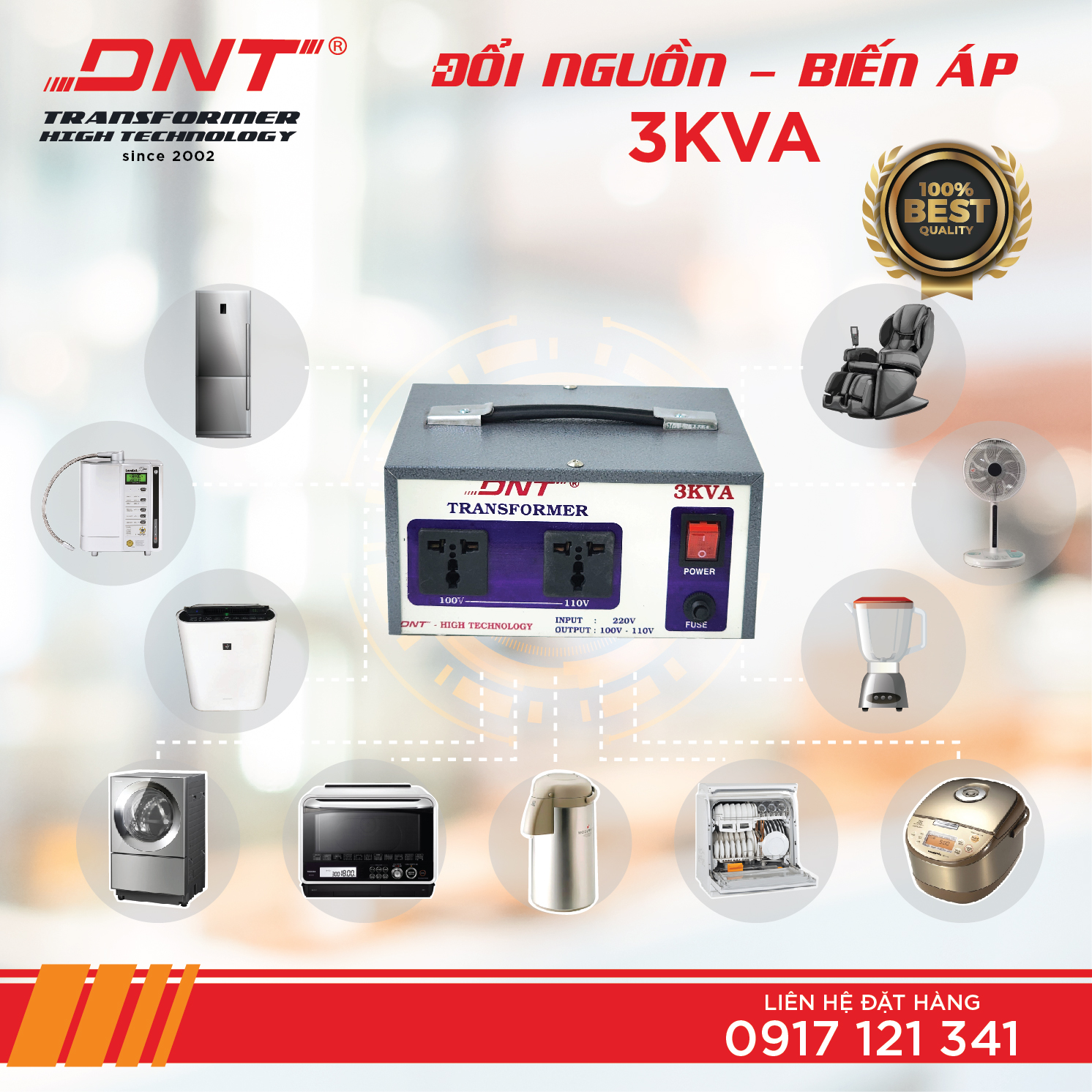 Biến áp DNT 3KVA -220v ra 100v 110V