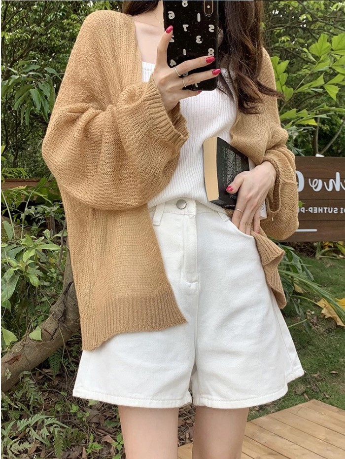 Áo khoác Cardigan len mỏng phong cách Hàn Quốc