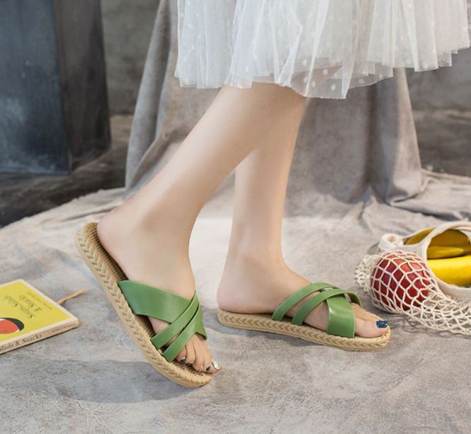 Dép nữ quai chéo đế cói chống trượt DN04