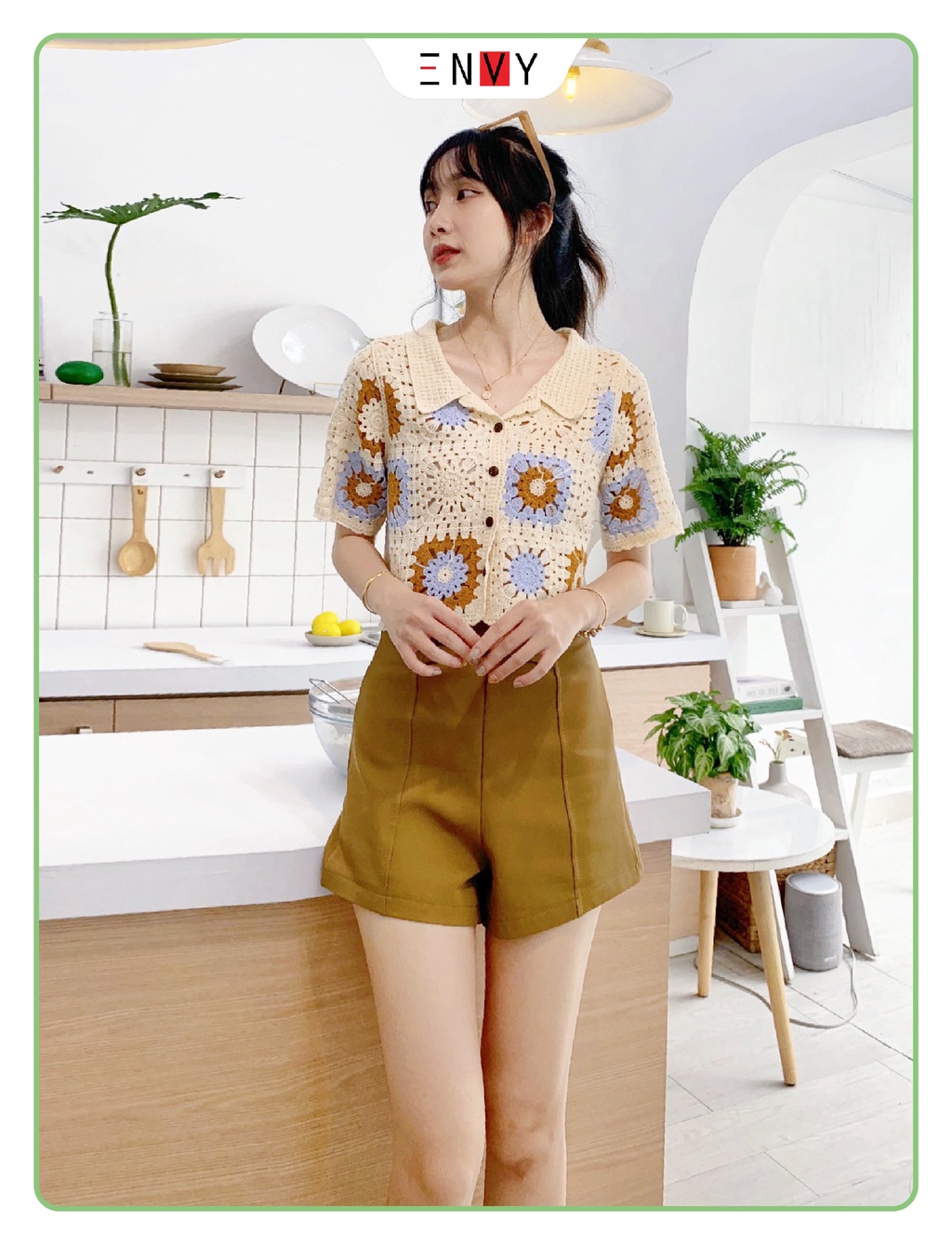 Áo len đan móc thêu hoa ENVY A228