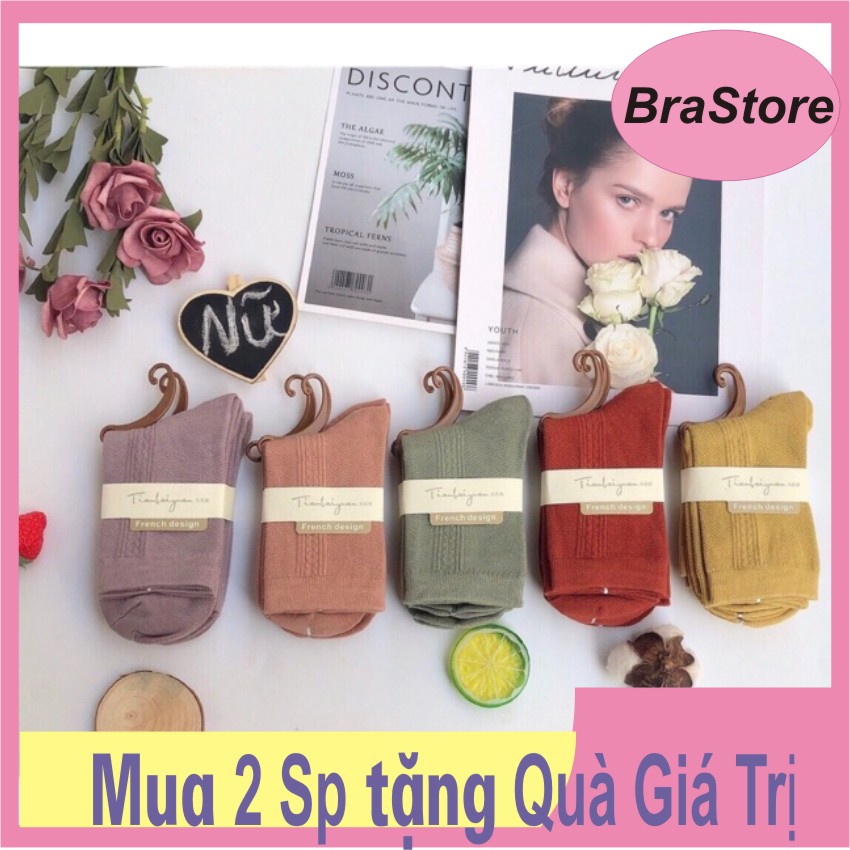ComBo 5 Đôi Tất Vớ Trơn Gân Cổ Cao (5 Đôi 5 Màu)