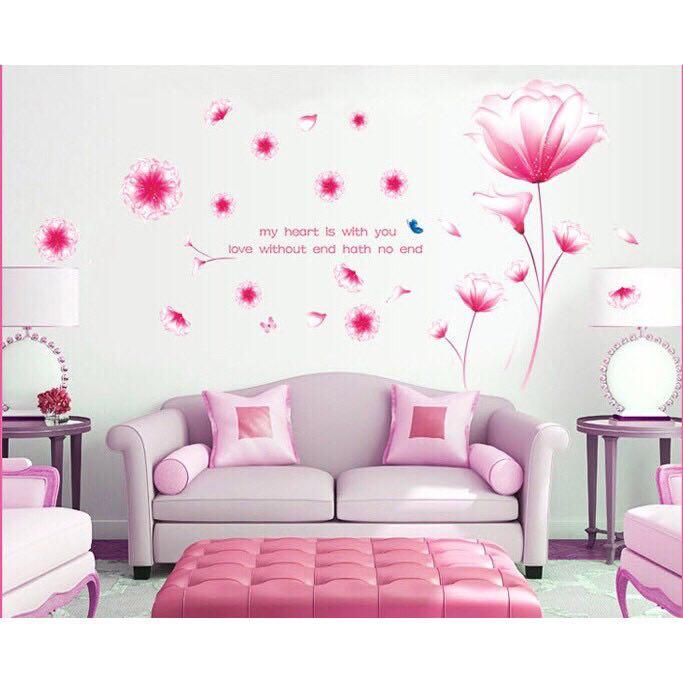 decal dán tường mẫu hoa pha lê hồng mới