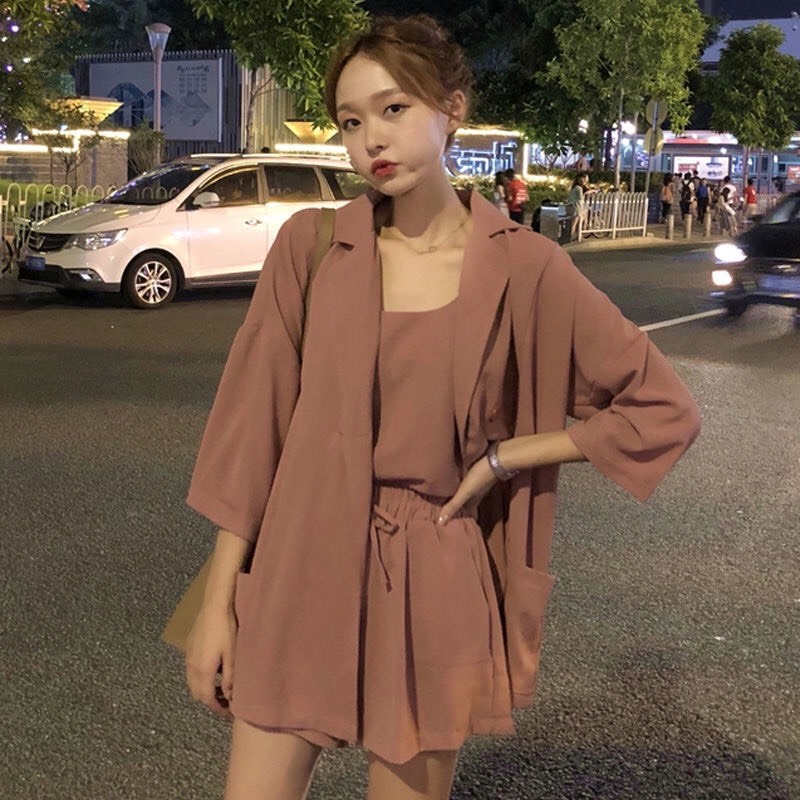 sét blazer 3 món ullzang chất đũi mát nhẹ dễ phối đồ