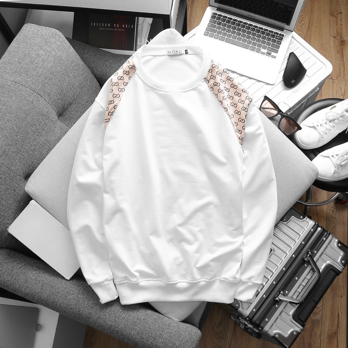 Áo thun nỉ tay dài nam phối viền chất vải cotton co dãn thoáng mát mẫu mới