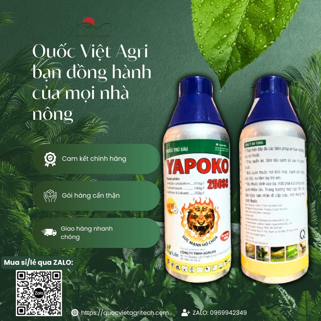 Thuốc trừ sâu YAPOKO 250SC (chai 450ml) - Lambda cyhalothrin 110g/l + Thiamethoxam 140g/l Trị bọ trĩ, vẽ bùa, rầy xanh