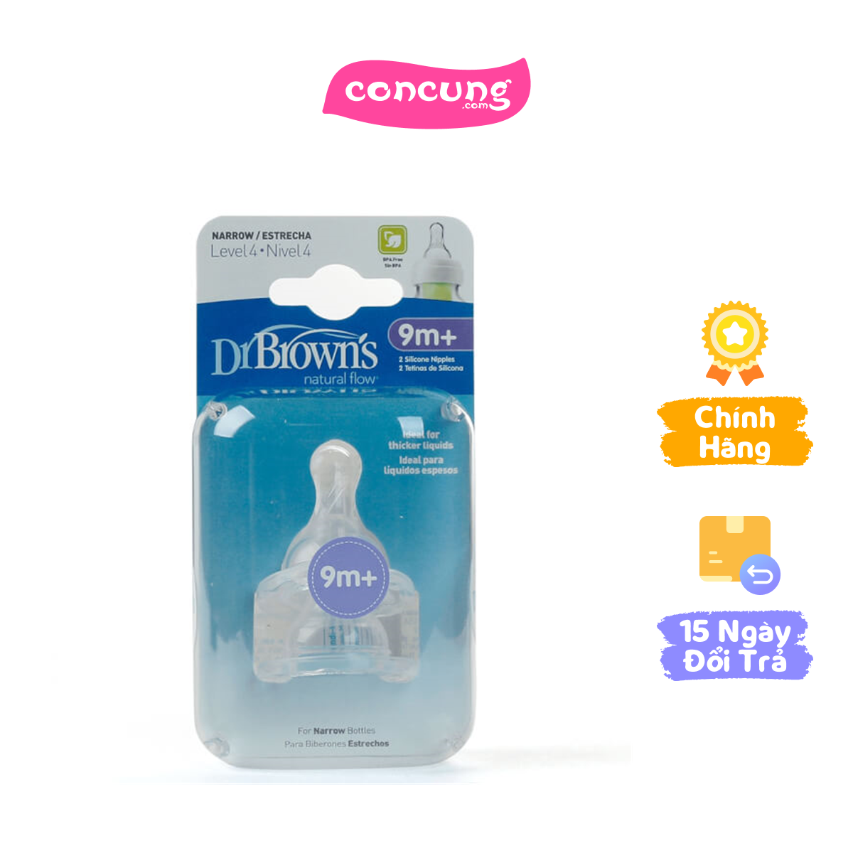 Núm ty thay thế Silicon Dr.Brown's Cổ Hẹp