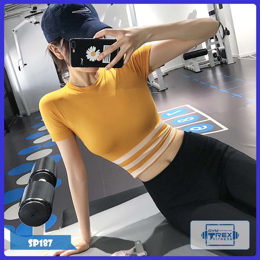 Áo croptop tập gym nữ thun dệt co dãn 4 chiều SP188, Áo thun thể thao nữ cộc tay Gym Trex