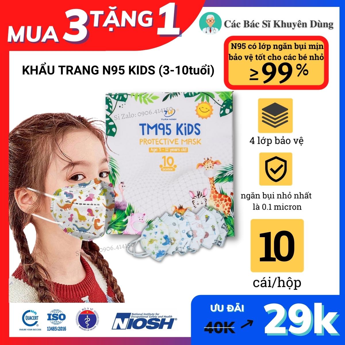 Set 50cái khẩu trang N95 Kids [TM95 KIds - SHB Pro Mask - FFP2 - 4 Lớp - Chính Hãng]