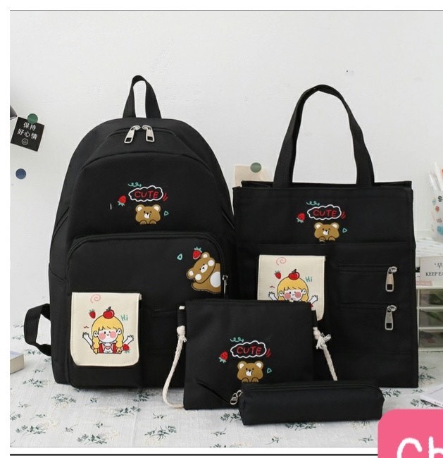 COMBO 4 MÓN gấu và cô bé cu te mua mưa cb84