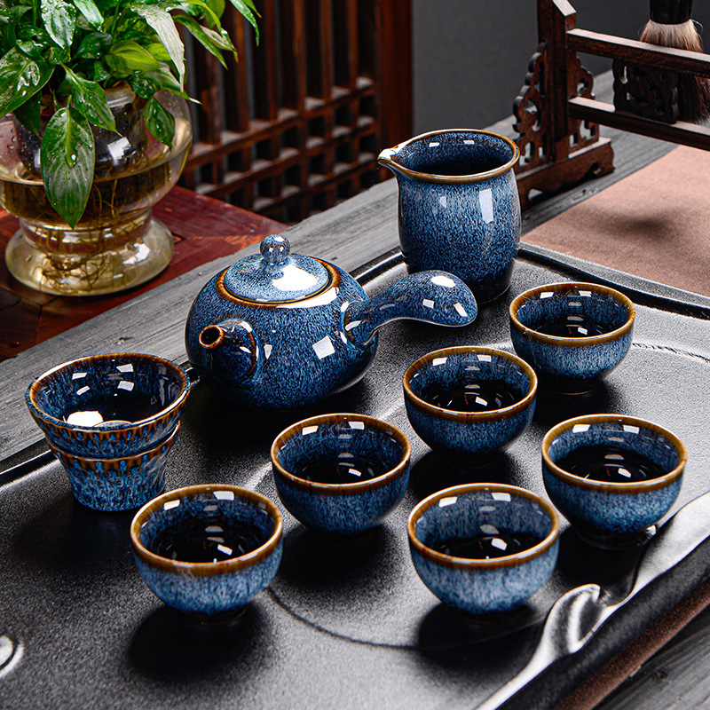 Bộ ấm chén pha trà men thiên mục Lông thỏ hỏa biến