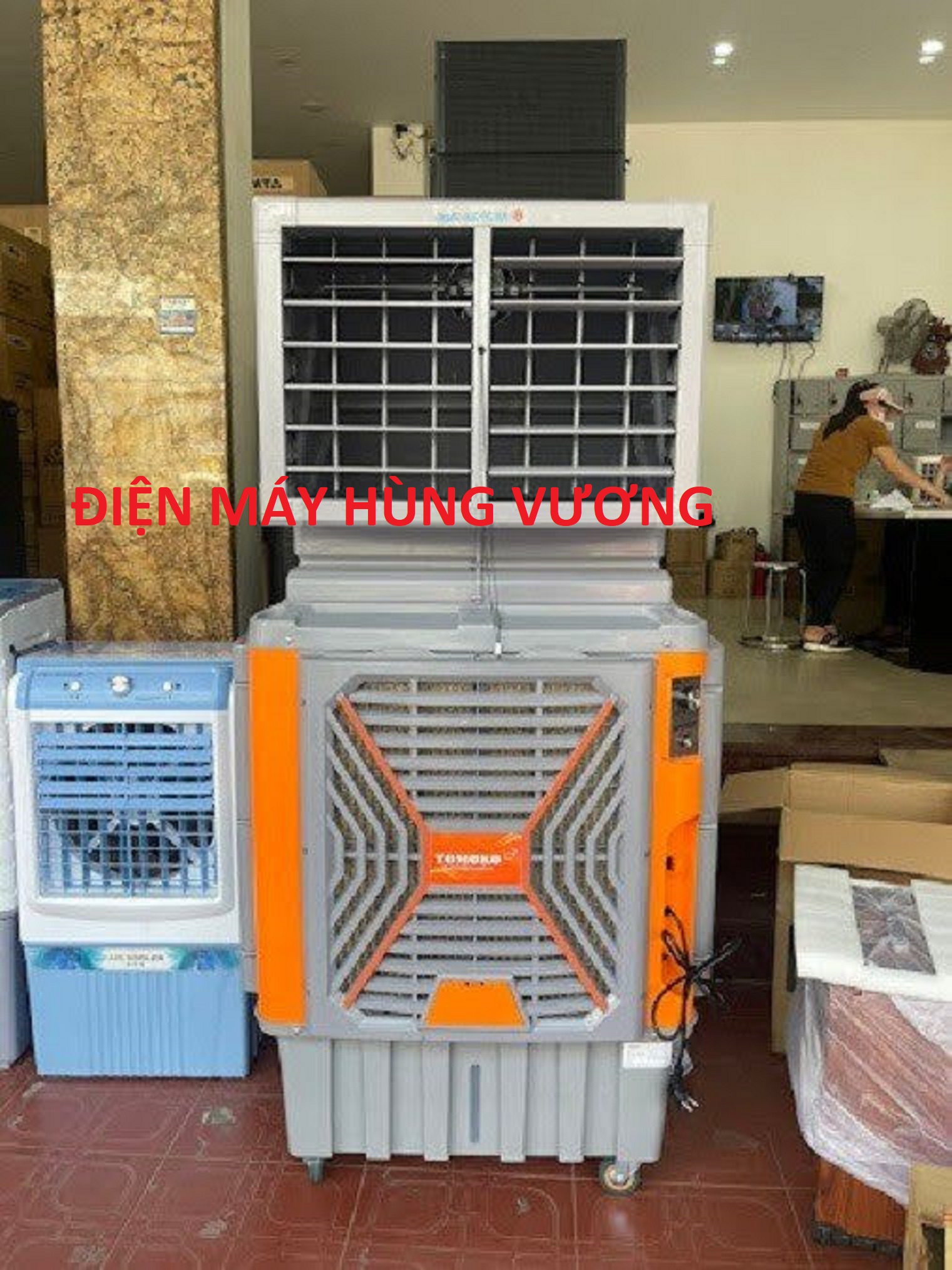Quạt điều hòa hơi nước công nghiệp tokomo dr-360, 130 lít, 1200w, 20000m3/h, chuyên dùng cho nhà xưởng, nhà hàng.