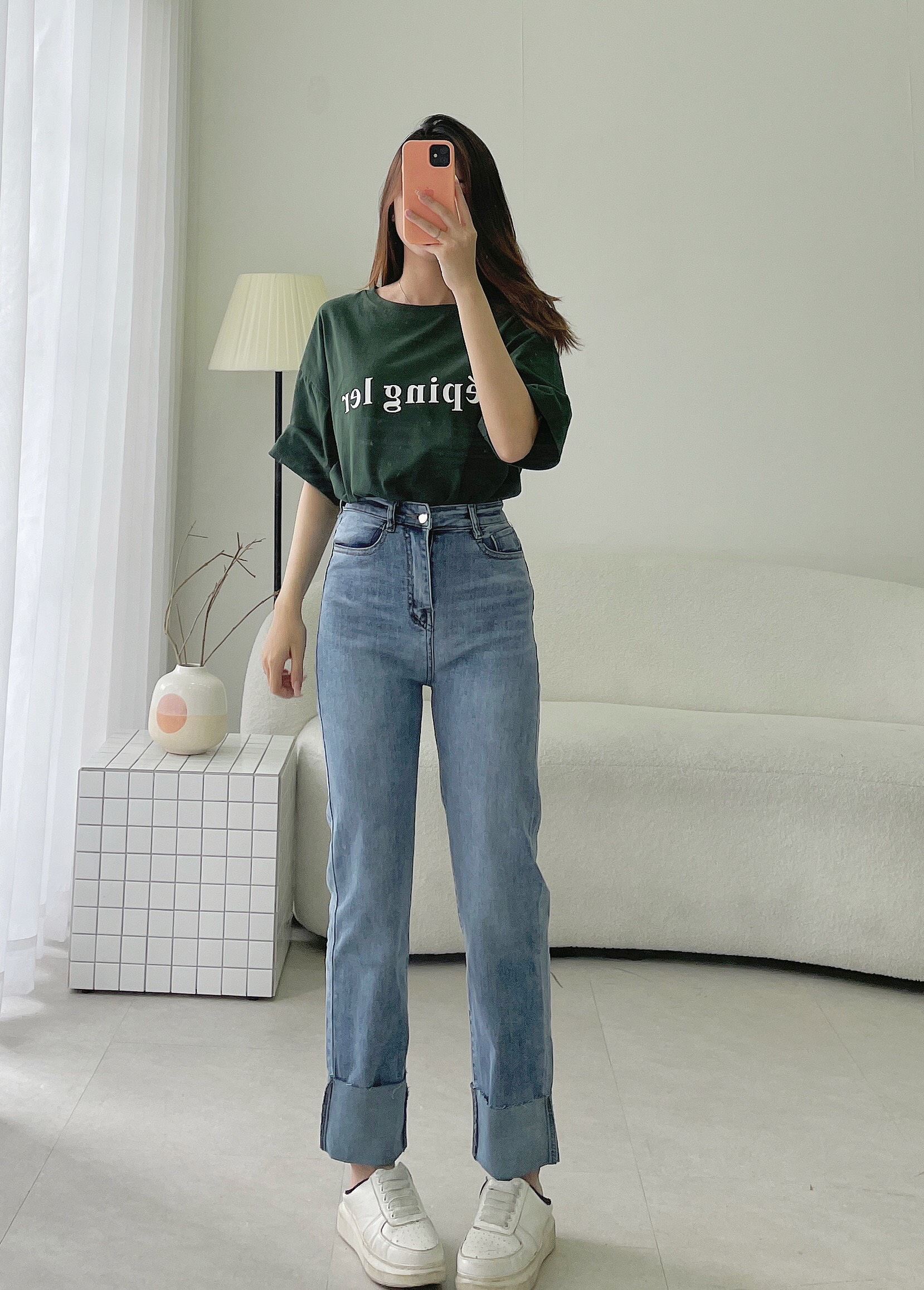 Quần Jean Ống Đứng LẬT LAI - Leda
