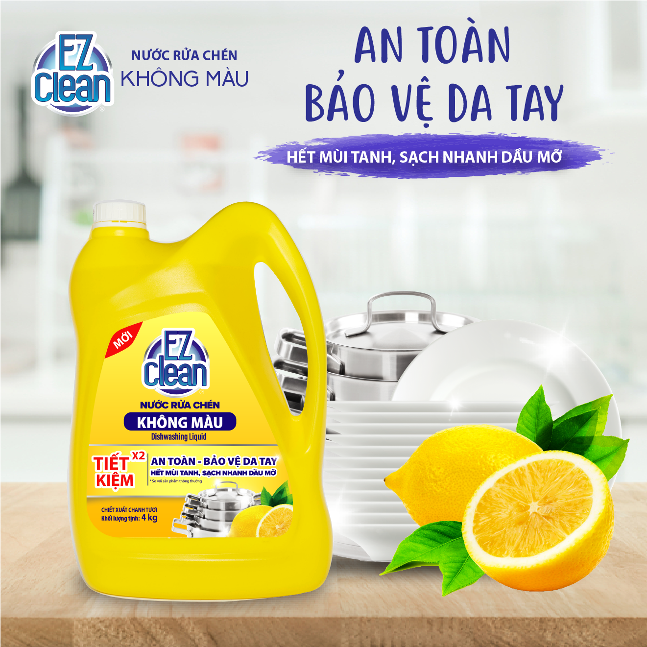 Nước rửa chén Ez Clean Không Màu 4 kg