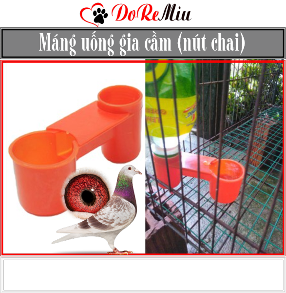 Doremiu- Máng uống tự động cho gà chọi chim bồ câu và gia cầm dạng nút chai màu cam (không bán kèm chai nước)