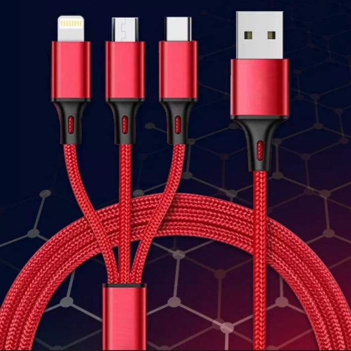 [HCM]Dây Cáp Dù 3 Đầu Sạc Đa Năng Lightning - Micro USB - Type C