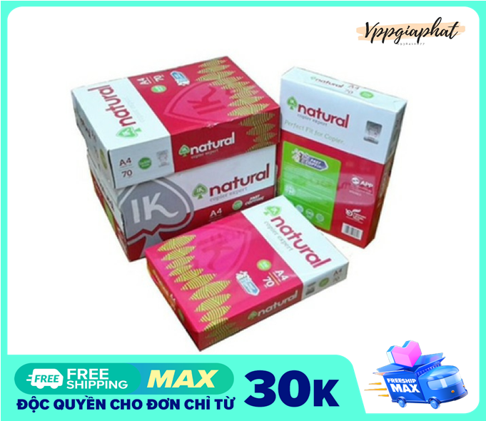 Giấy in A4 Natural định lượng 70gms (miễn phí ship)