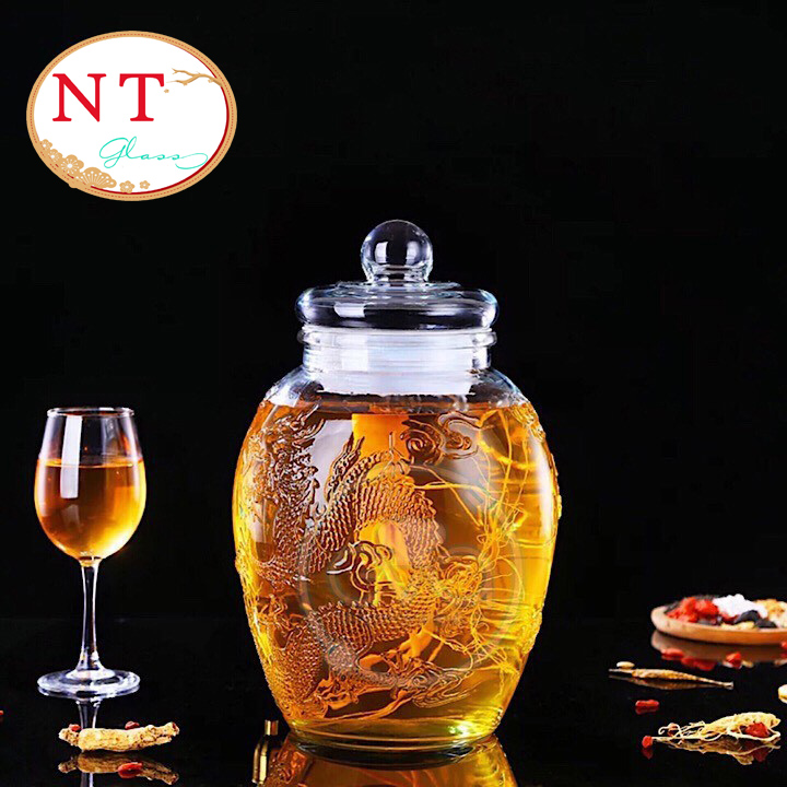 [HCM]Bình Thủy Tinh 10 Lít Ngâm Rươu Sâm Rồng Phụng( Không Van)