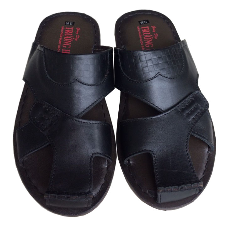 Dép bít mũi nam da bò cao cấp Trường Hải màu đen  GM108