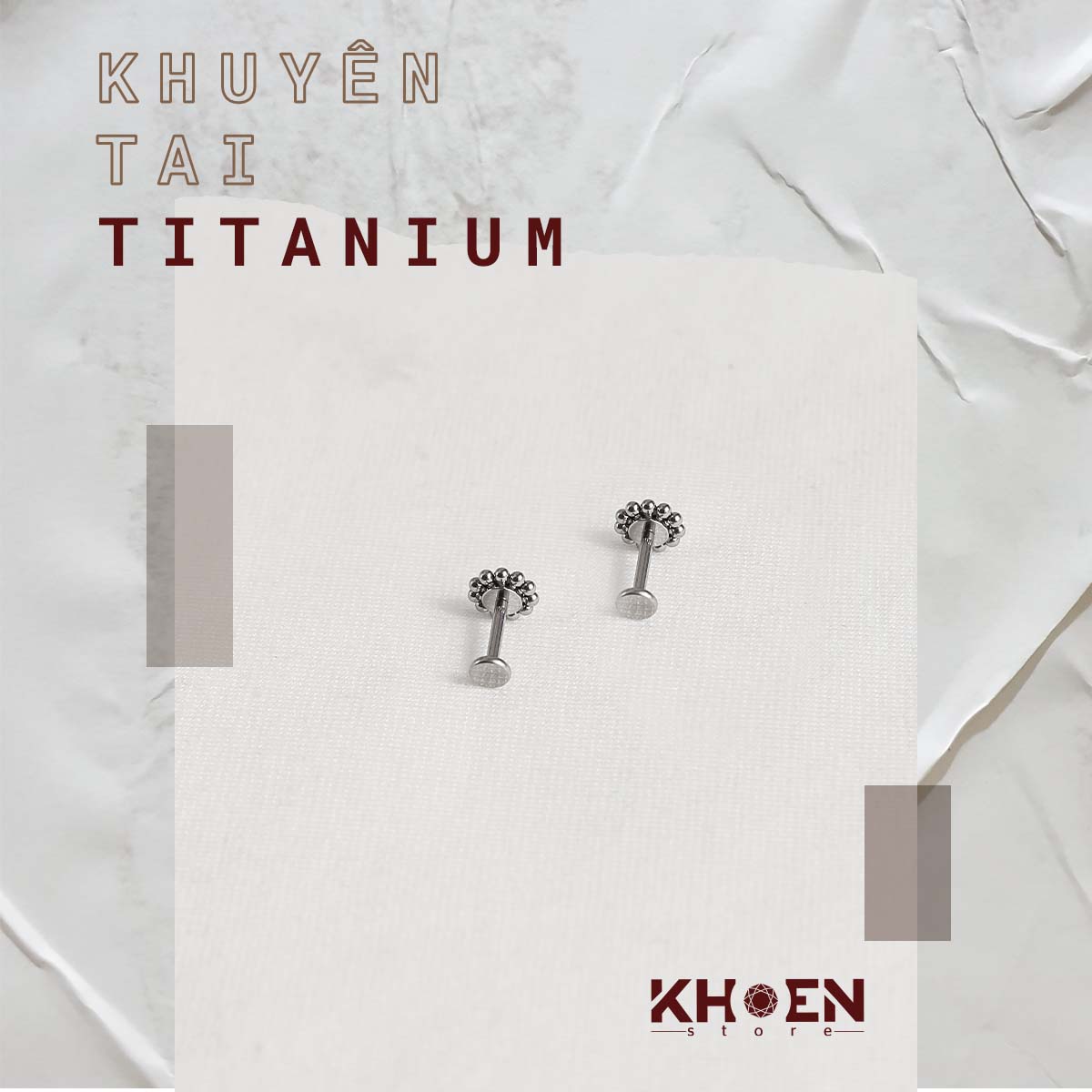 (1 chiếc) Khuyên Đá Tròn hoa văn - Titanium - Khoen Store