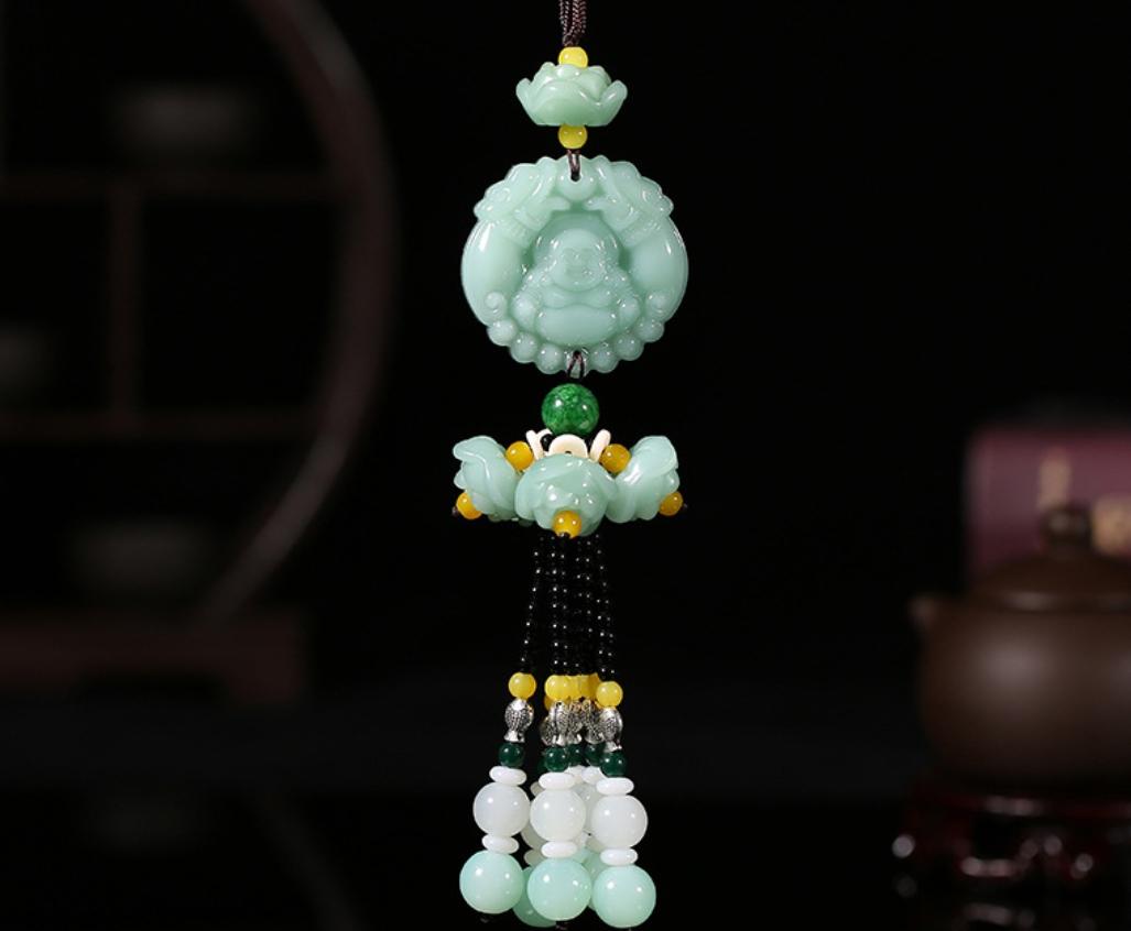 Dây treo ô tô mặt bích tượng phật màu xanh ngọc