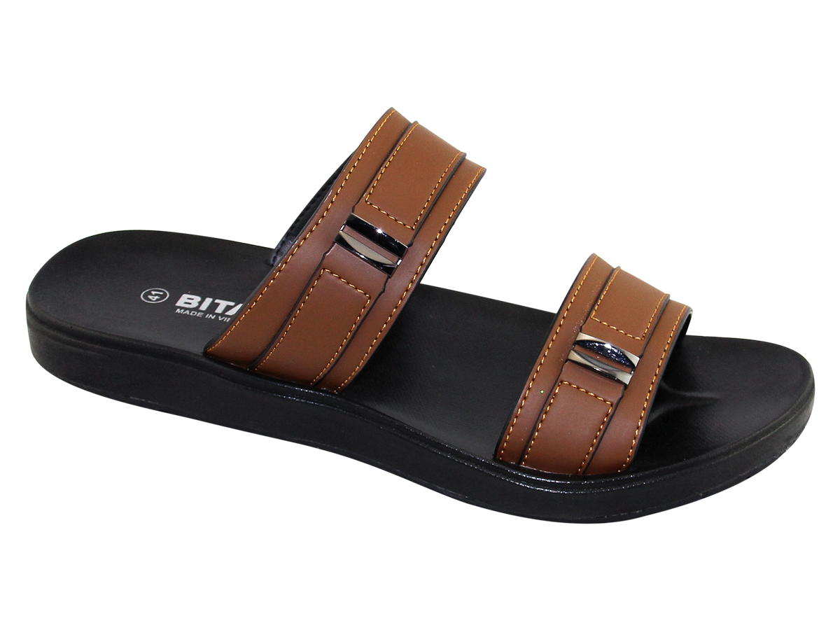 [HOÀN XU]   DÉP LÊ DA 2 QUAI NGANG NAM BITA'S DPS.34 (ĐEN + VÀNG BÒ + XÁM) - BITAS