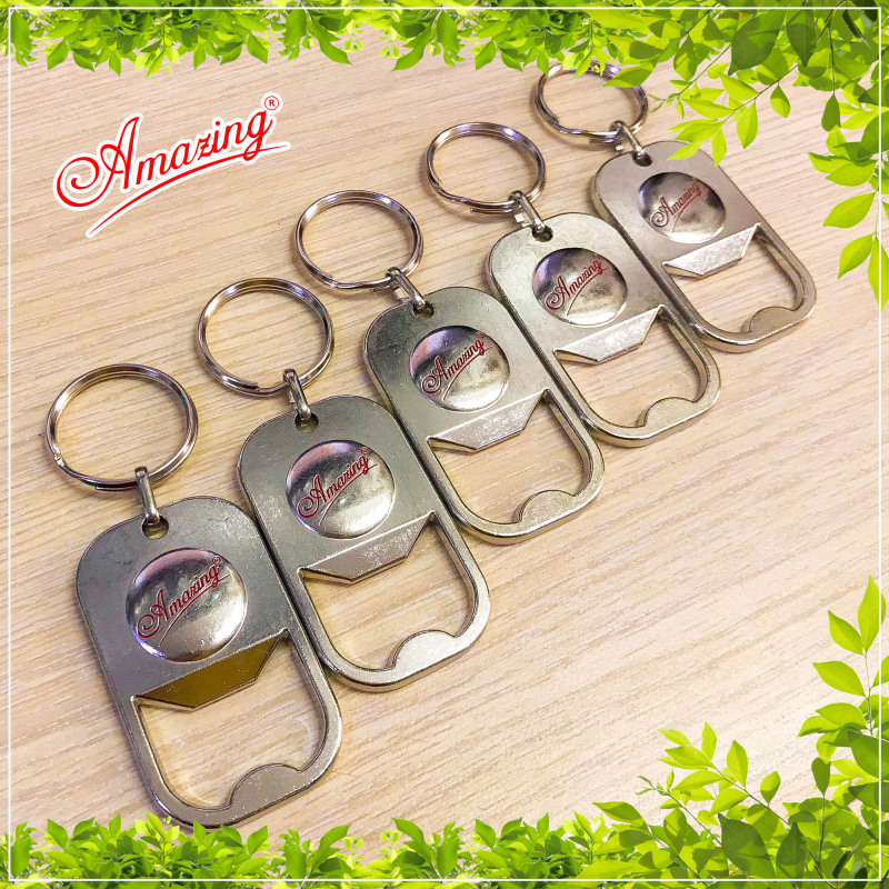 Móc khóa AMAZING, đồ khui bia mini, khoen gắn chìa khóa kim loại mạ kẽm chống rỉ
