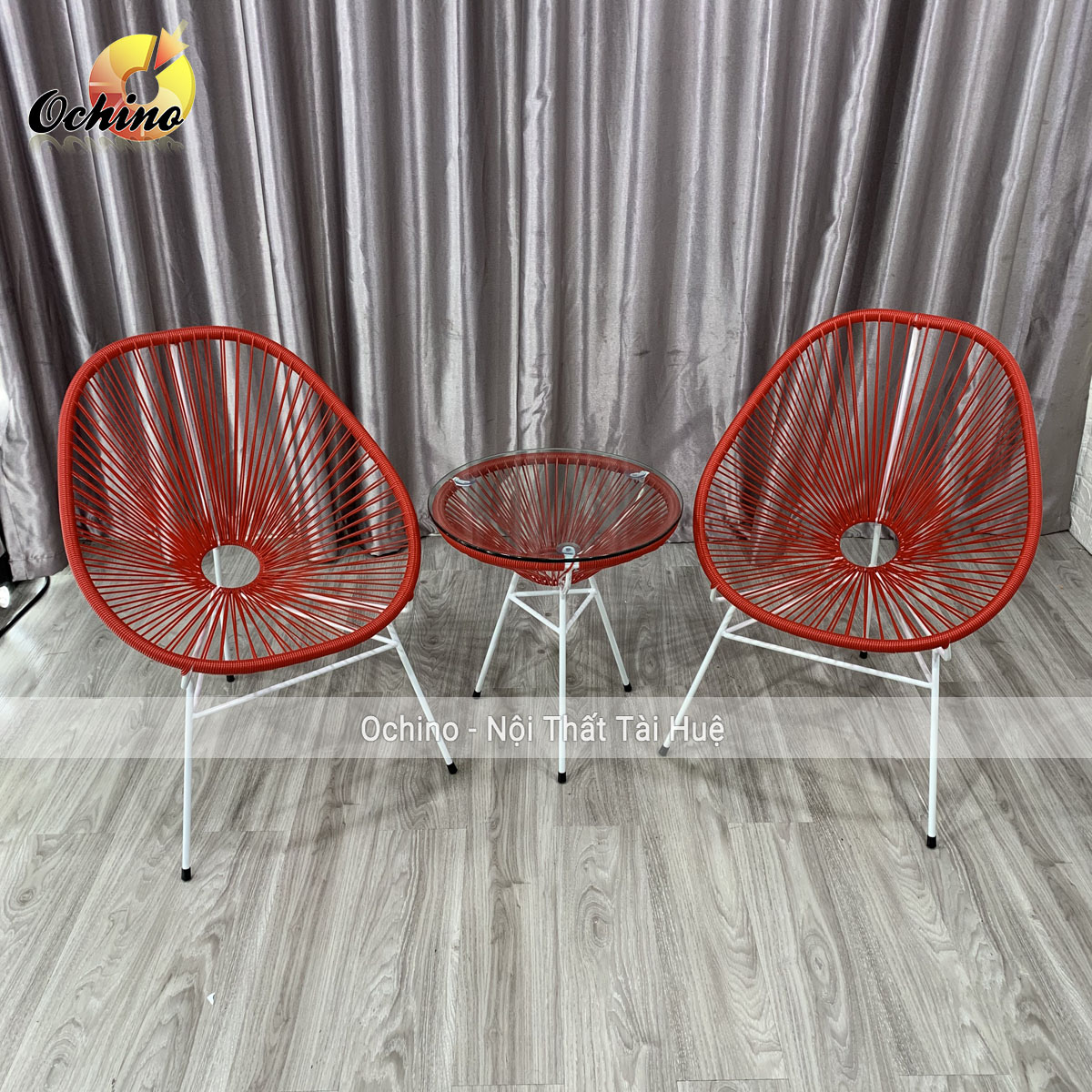 Bộ bàn ghế ban công ngoài trời gồm bàn cafe và 2 ghế mây nhựa khung kim loại trang trí sang trọng