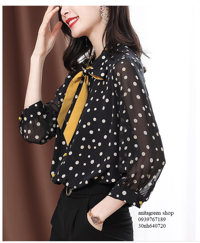 nh640720-SƠ MI NỮ CHẤM BI THẮT NƠ