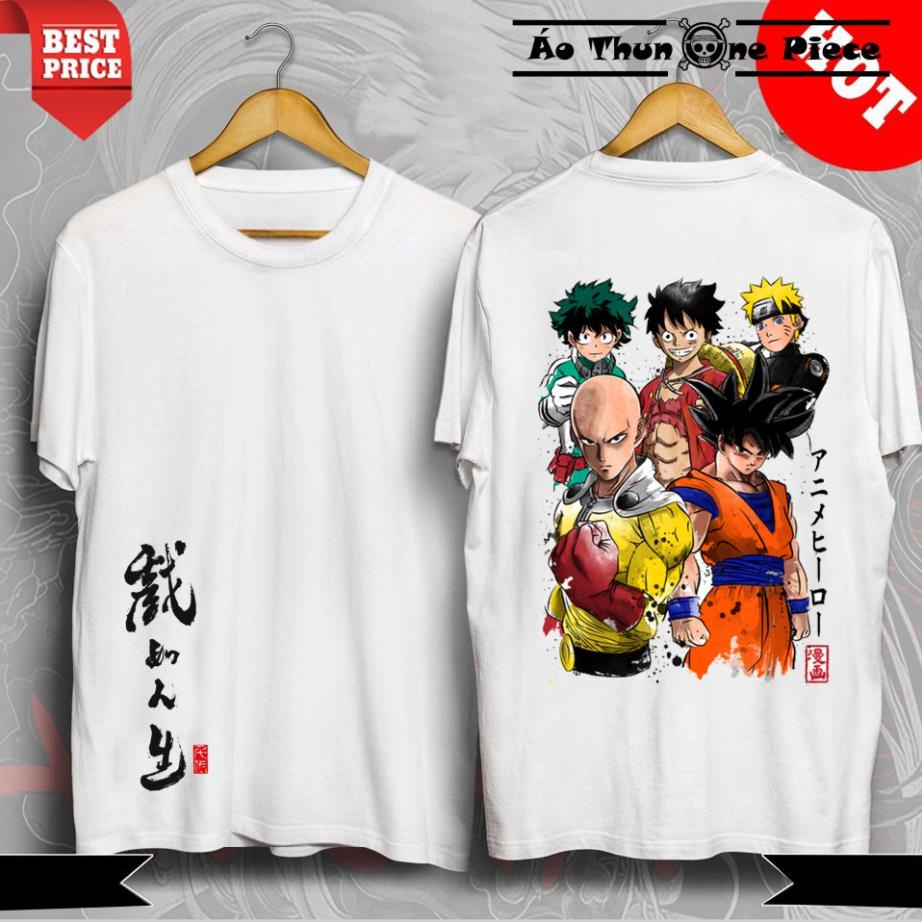 Áo thun in hình luffy, goku, one punch man, naruto 2 mẫu trắng đen cực chất, cực ngầu - áo thun one piece