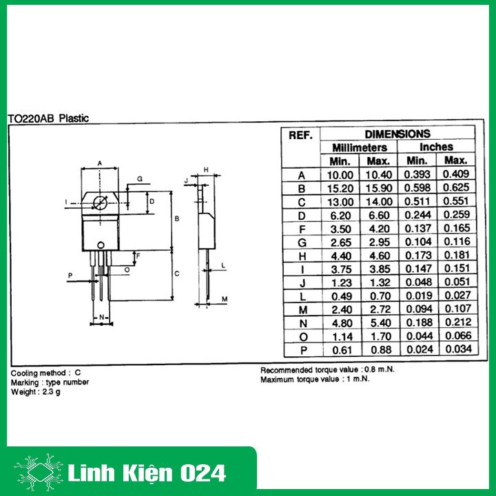 Thyristor TYN1225 TO-220 điện áp 1200V 25A