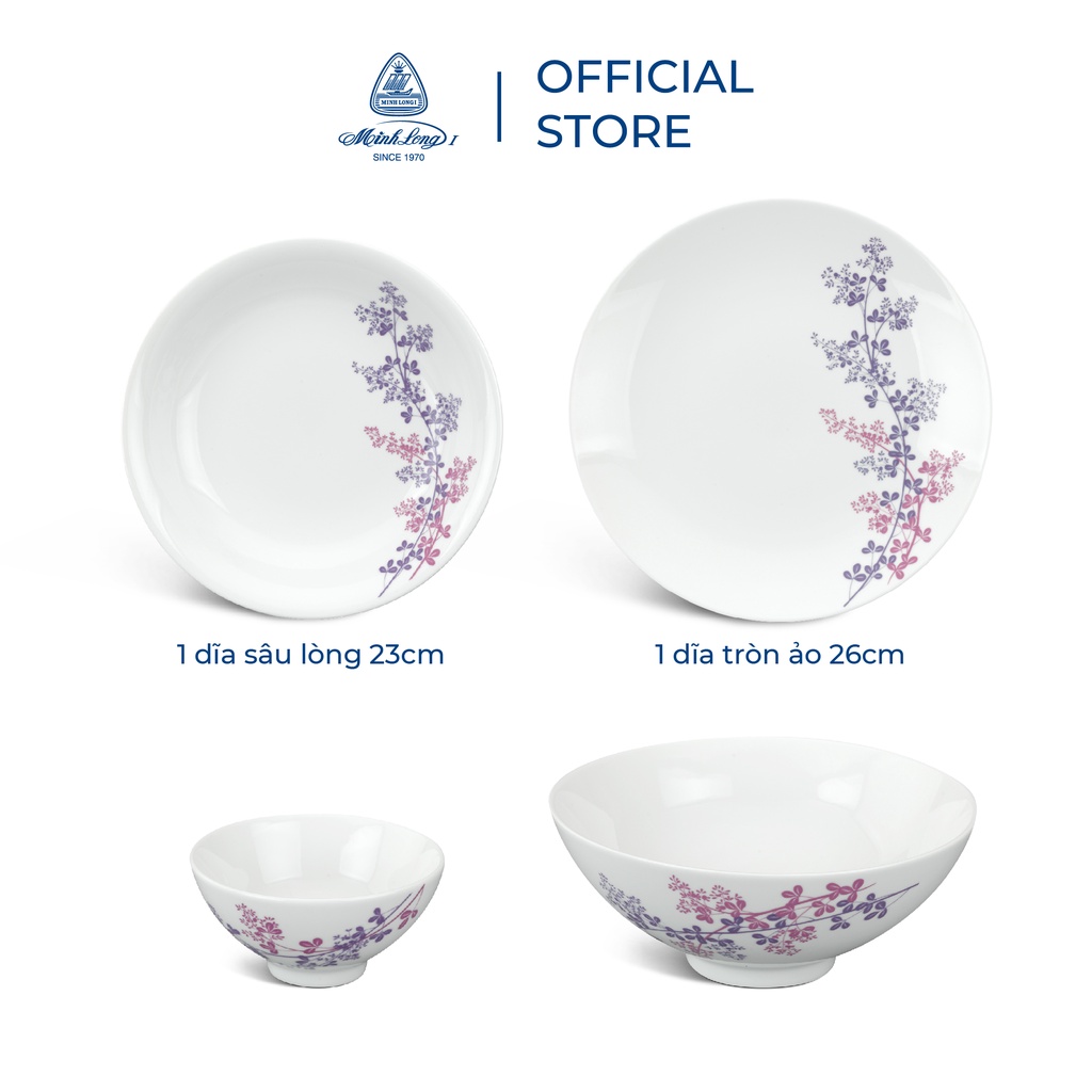 [QUÀ TẶNG ĐƠN 600K] Bộ Chén Dĩa Sứ Minh Long 9 Sản Phẩm - Cỏ Tím