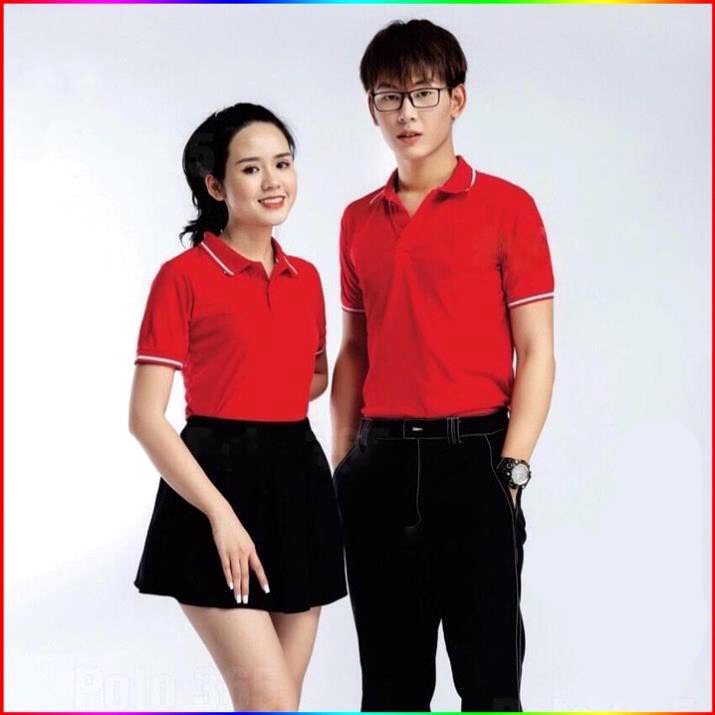 [HOÀN TIỀN ĐẾN 15%]Áo Thun Nữ Trơn Có Cổ Form Rộng Màu Đỏ Cá Sấu Mè Nhẹ Mát Dùng Chung Nam Nữ
