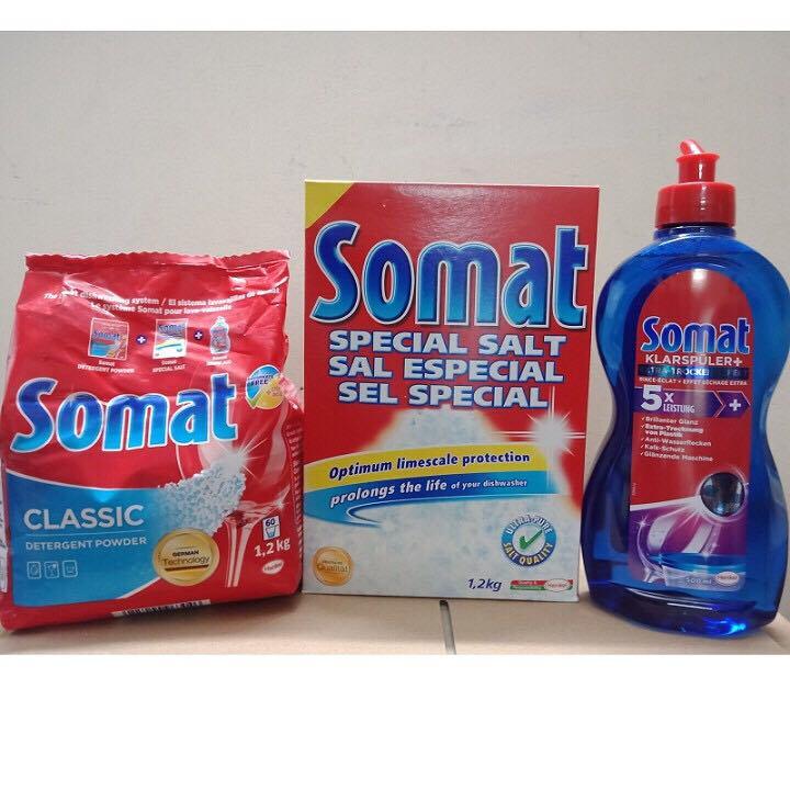 Bộ Bột Rửa Bát Chén Gồm Bột Rửa+ Muối Rửa Bát+ Nước Làm Bóng Somat