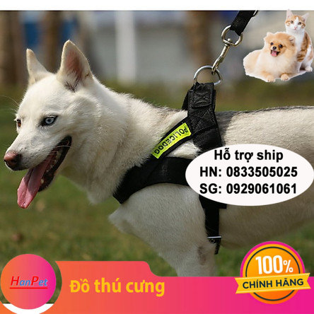 Hanpet - Bộ Dây dắt chó police phản quang (3 size) dây dắt kèm yếm đai yên ngựa Xích vải cho chó 'cảnh s'át nghiệp vụ