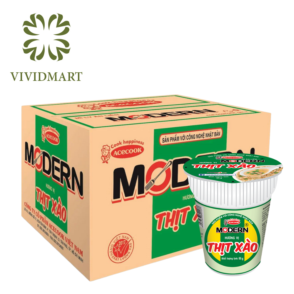 [1 BOX OF 24 CUPS/1 FLAVOUR] - ACECOOK - MODERN INSTANT NOODLE CUP 4 FLAVORS: THAI SHRIMP HOT POT, STIR-FRIED MEAT, STEW BEEF WITH HERB AND CRAB SOUP FLAVOR (65G /CUP)