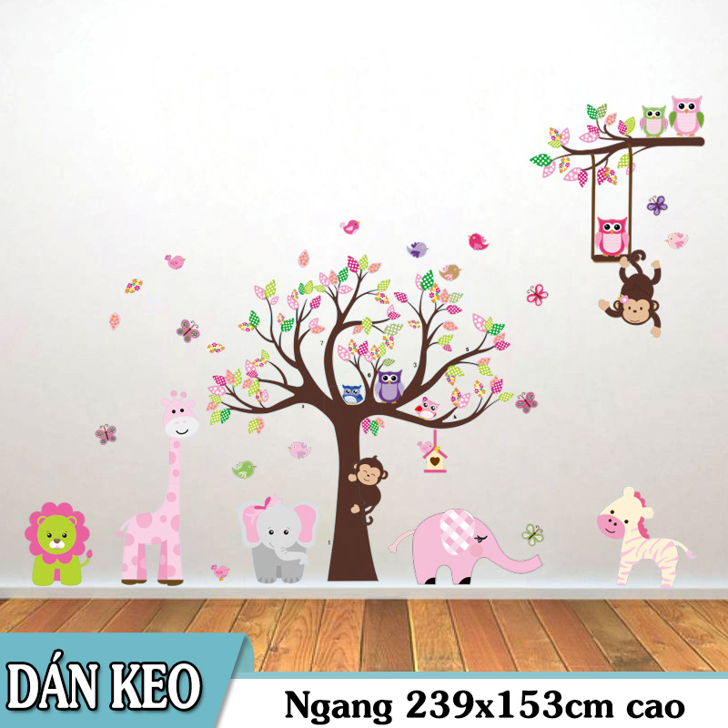 [HCM]Decal trang trí Thú và Cây Hồng size lớn