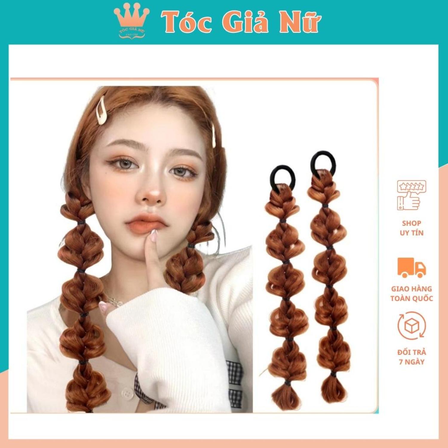 Tóc giả cột thắt bính to loại 25cm mã 007