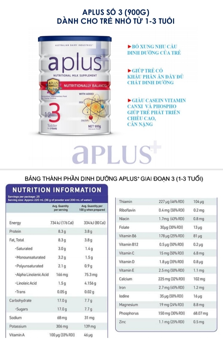 Sữa aPLUS số 2 (900g), dành cho trẻ nhỏ từ 6-12 tháng tuổi