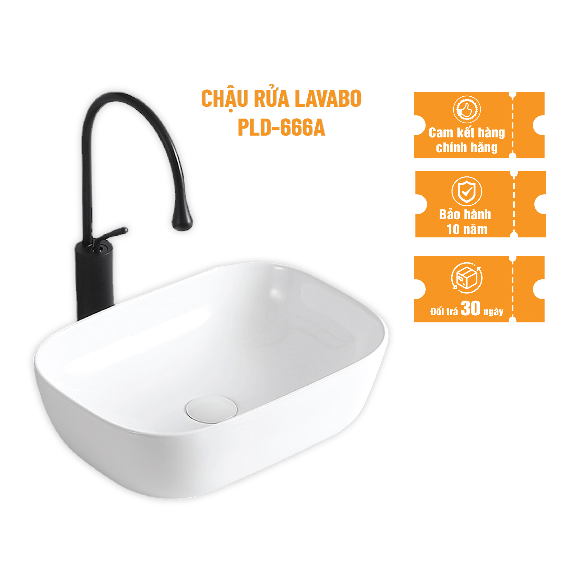Bộ chậu rửa lavabo dương bàn Palado PLD666A, chất liệu sứ trắng cao cấp. Kích thước 460140mm