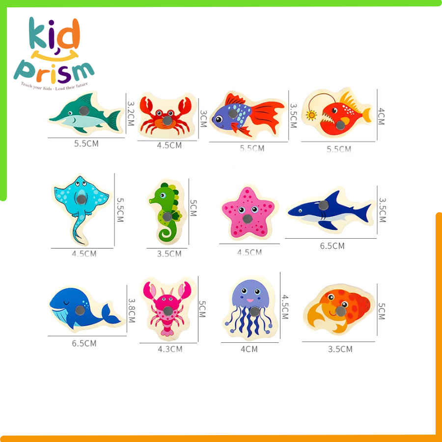 Đồ Chơi Câu Cá Nam Châm 3D Bằng Gỗ 32 Con