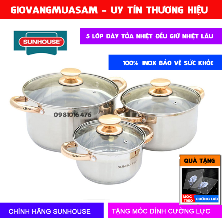 Bộ nồi inox 5 đáy sunhouse sh781