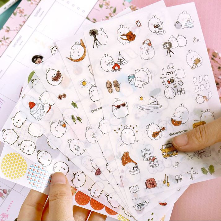 [HCM]Sticker Dán Trang Trí Molang và Piu Piu ( Trang Trí Sổ Kế Hoạch Sổ Nhật Ký) - 6 Tấm