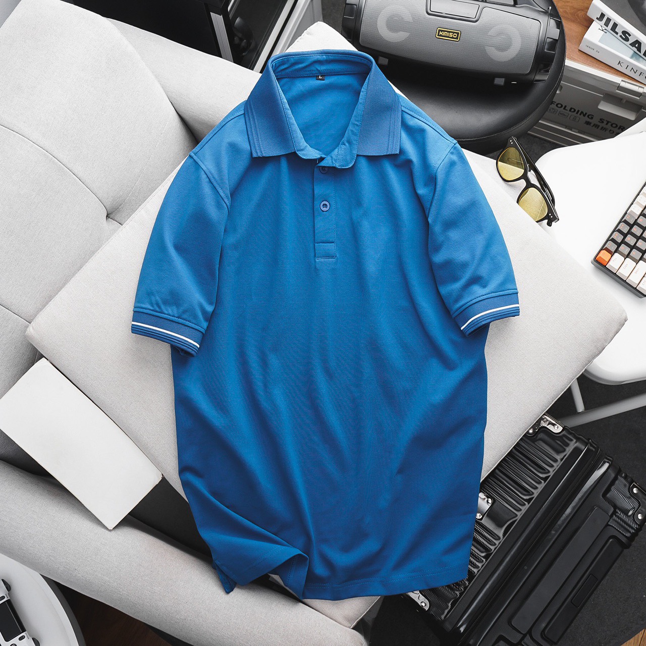Áo thun polo nam đen trắng VNXK cao cấp cotton co giãn 4 chiều