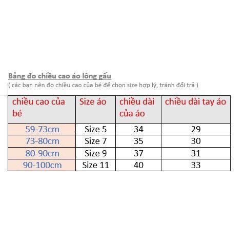 ÁO KHOÁC GẤU LÔNG DẦY CHO BÉ