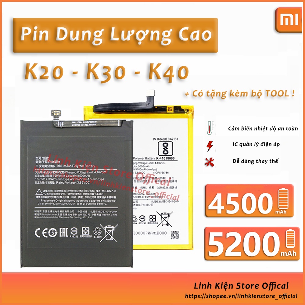 Pin xiaomi redmi dung lượng cao k20, k30, k40, poco, k30i, k30 4g 5g, k30 ultra 4500mah thay thế!123123
